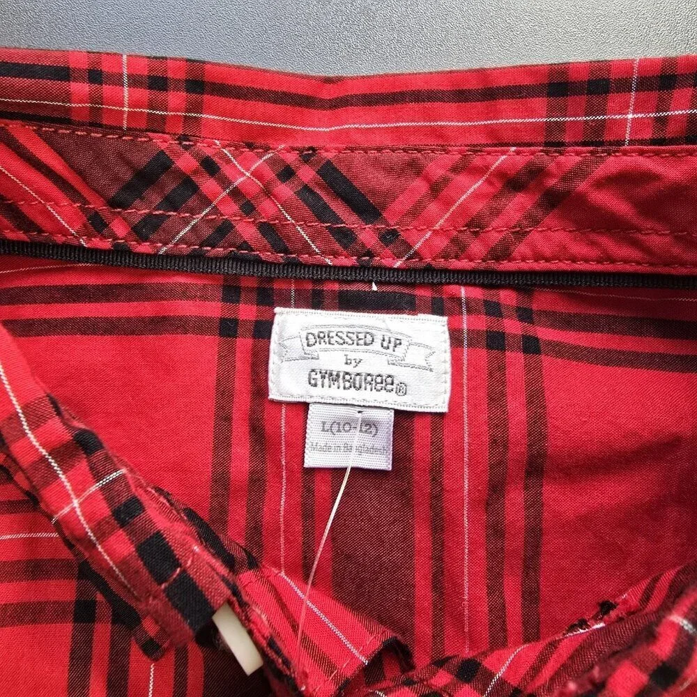 NWT Gymboree Dressed Up Button Up Shirt Size L 10-12 Red Black Plaid Holiday NEW